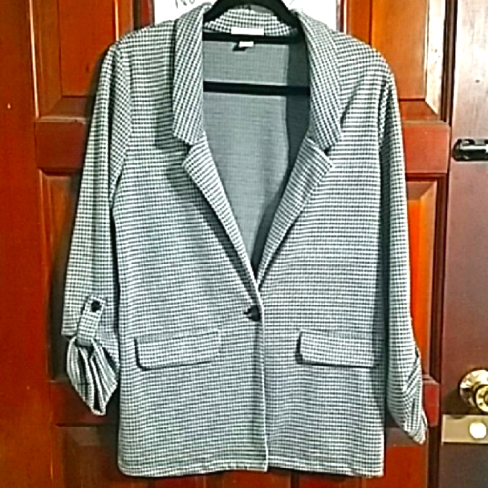 Ivy & Main womens unstructured blazer jacket size: L Black and Grey herringbone